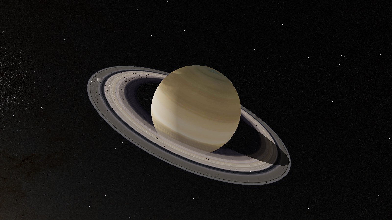 Saturn with the planet's shadow on its rings, rendered by Orrery.
